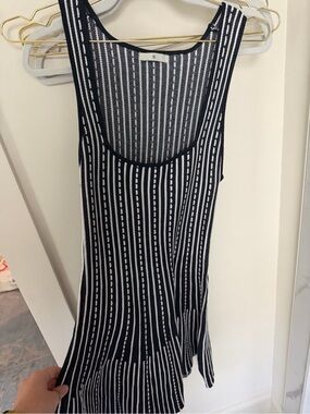 Sleeveless Navy & White Striped Knit Dress - Brand Unspecified